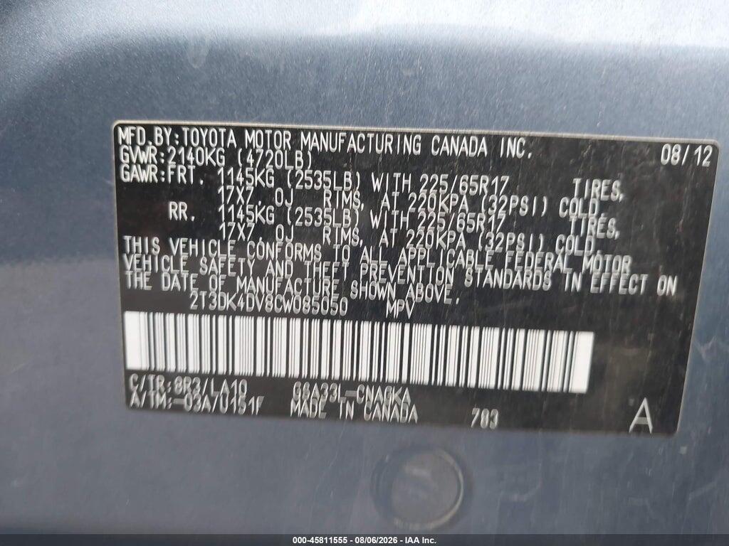 2T3DK4DV8CW085050 2012 TOYOTA RAV4 photo no. 9