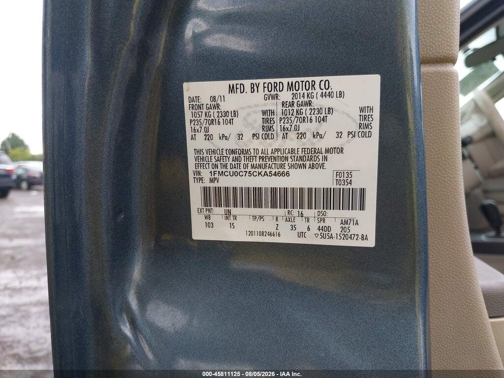 1FMCU0C75CKA54666 2012 FORD ESCAPE photo no. 9