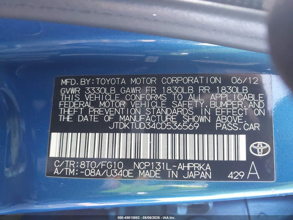 JTDKTUD34CD536569 2012 TOYOTA YARIS photo no. 9