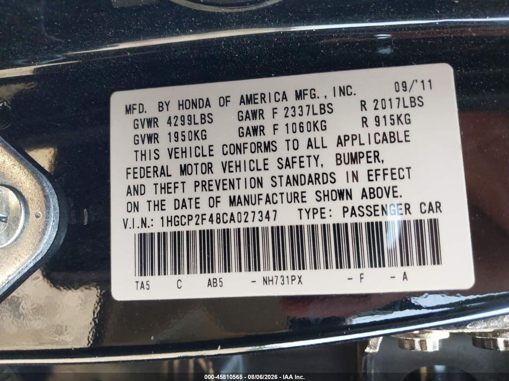 1HGCP2F48CA027347 2012 HONDA ACCORD photo no. 9