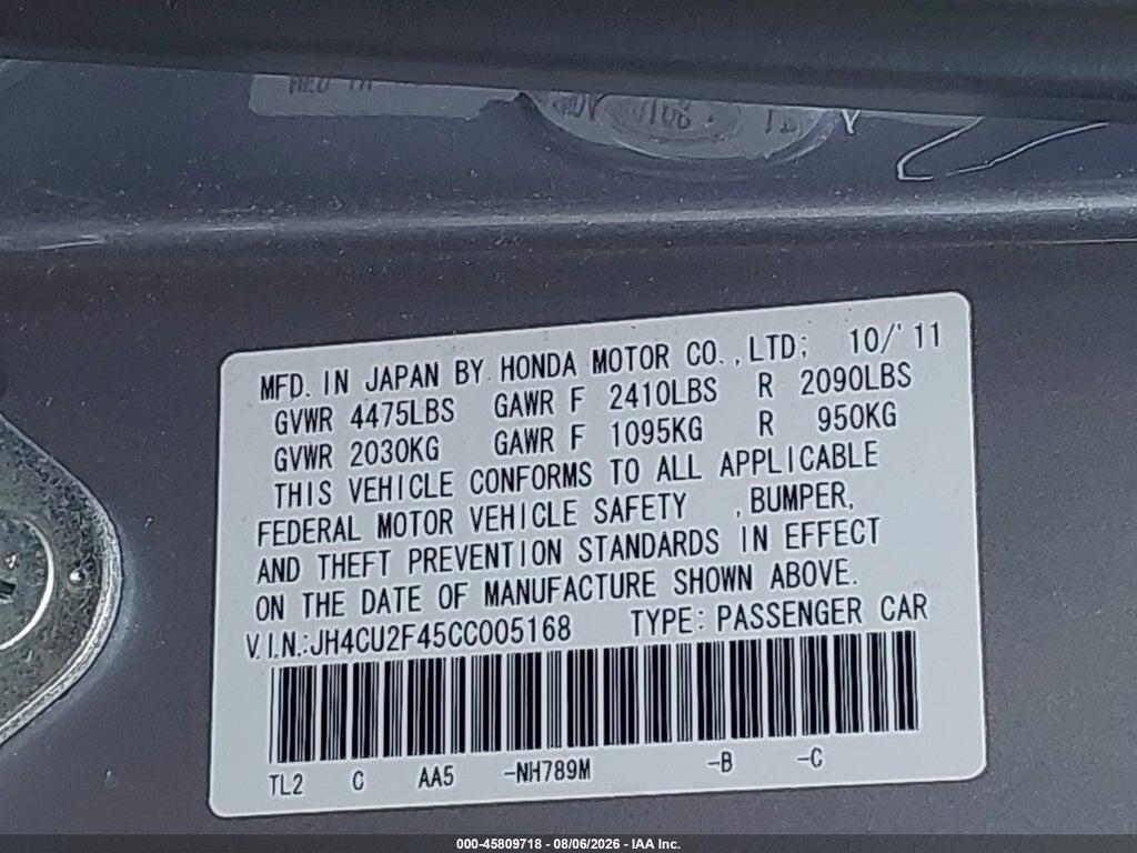 JH4CU2F45CC005168 2012 ACURA TSX photo no. 9