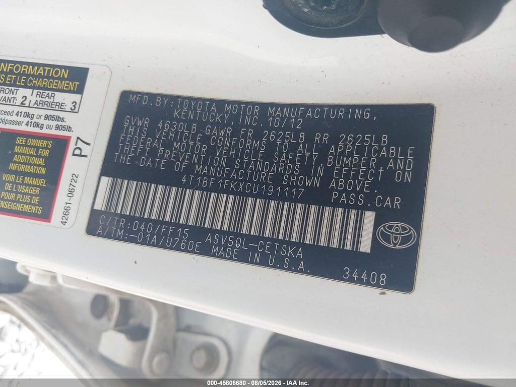 4T1BF1FKXCU191117 2012 TOYOTA CAMRY photo no. 9