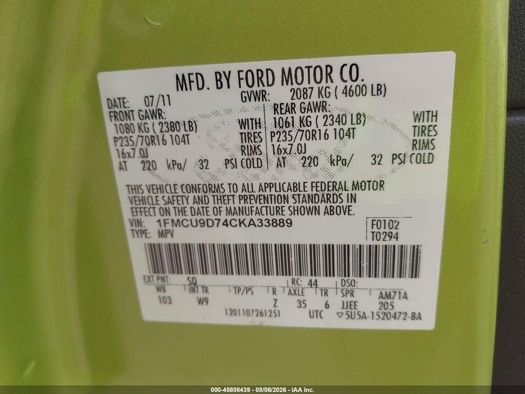 1FMCU9D74CKA33889 2012 FORD ESCAPE photo no. 9
