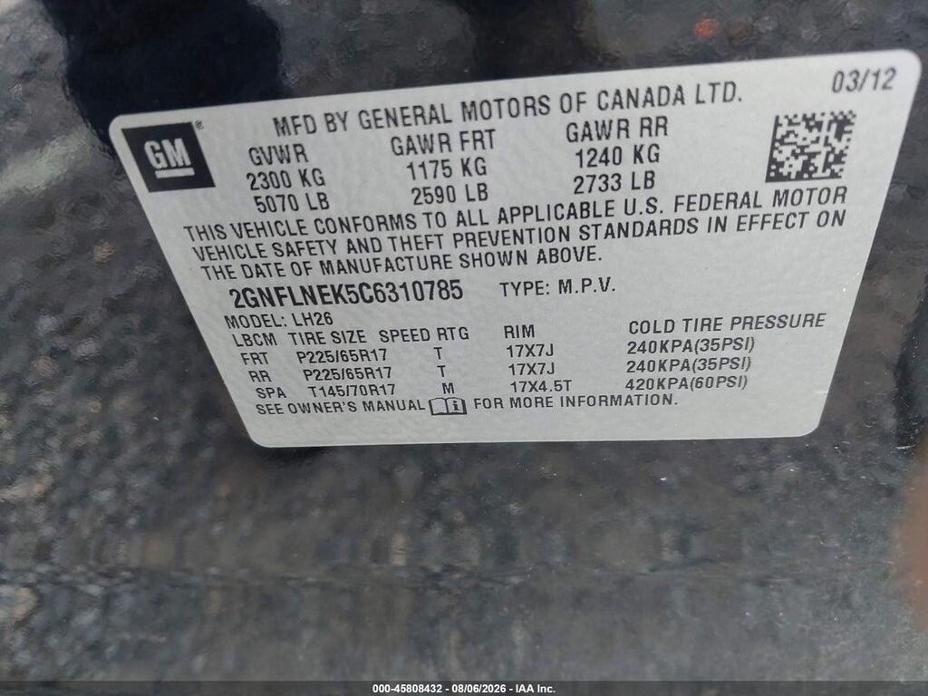2GNFLNEK5C6310785 2012 CHEVROLET EQUINOX photo no. 9