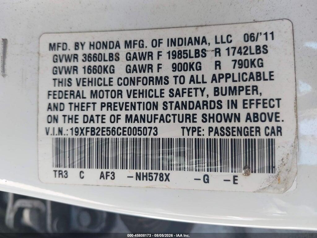 19XFB2E56CE005073 2012 HONDA CIVIC photo no. 9