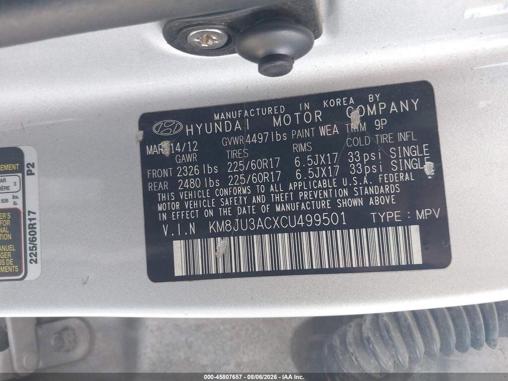 KM8JU3ACXCU499501 2012 HYUNDAI TUCSON photo no. 9