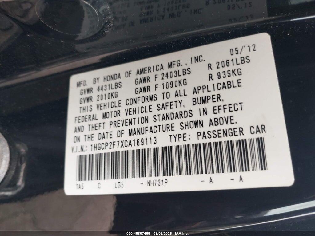 1HGCP2F7XCA169113 2012 HONDA ACCORD photo no. 9
