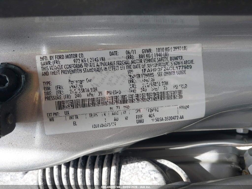 1FAHP3F24CL177989 2012 FORD FOCUS photo no. 9