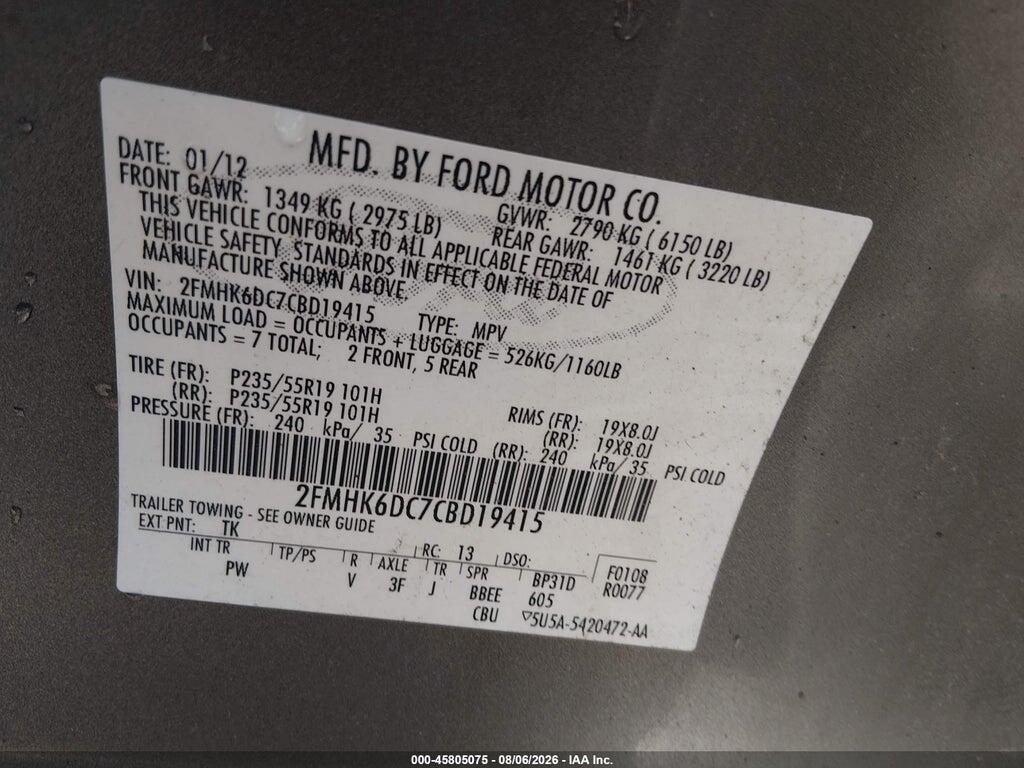 2FMHK6DC7CBD19415 2012 FORD FLEX photo no. 9