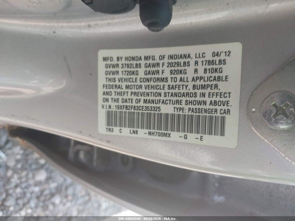 19XFB2F83CE353325 2012 HONDA CIVIC photo no. 9