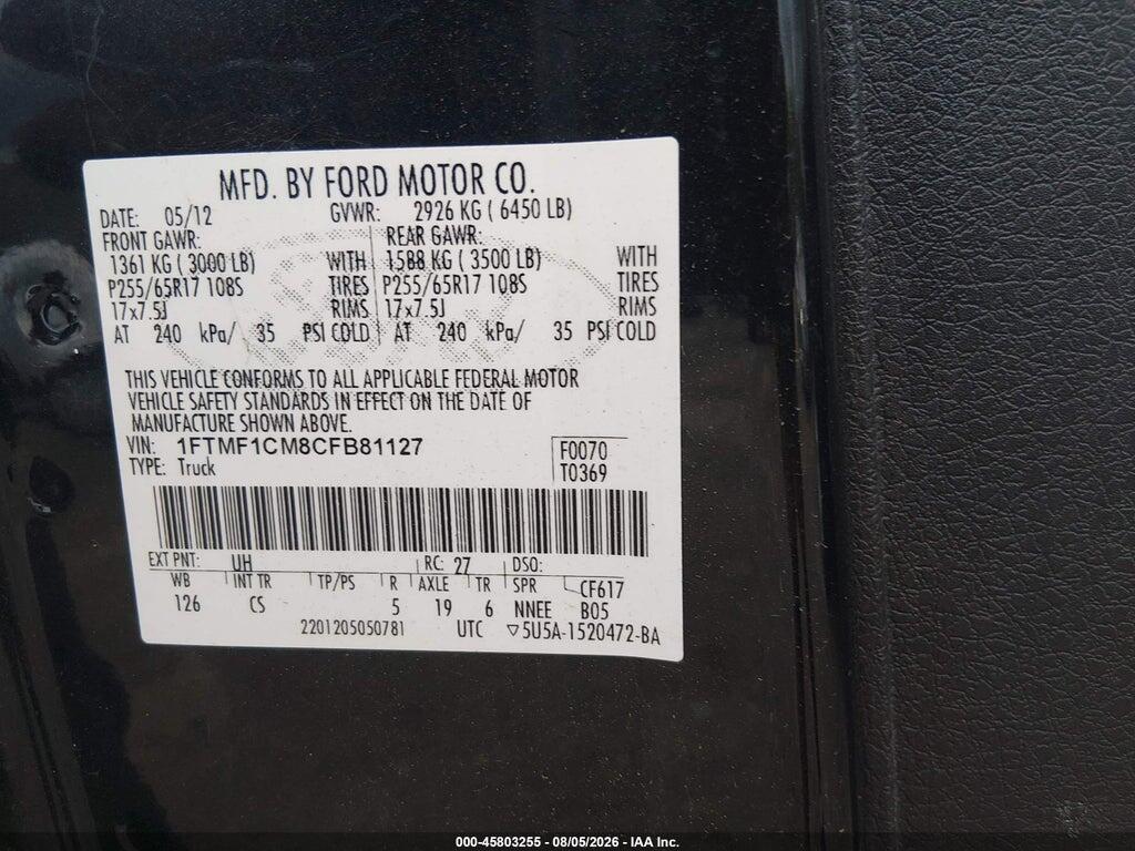 1FTMF1CM8CFB81127 2012 FORD F-150 photo no. 9