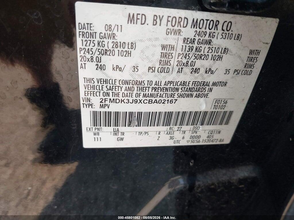 2FMDK3J9XCBA02167 2012 FORD EDGE photo no. 9