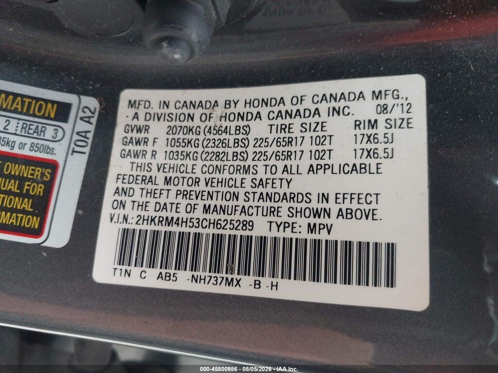 2HKRM4H53CH625289 2012 HONDA CR-V photo no. 9