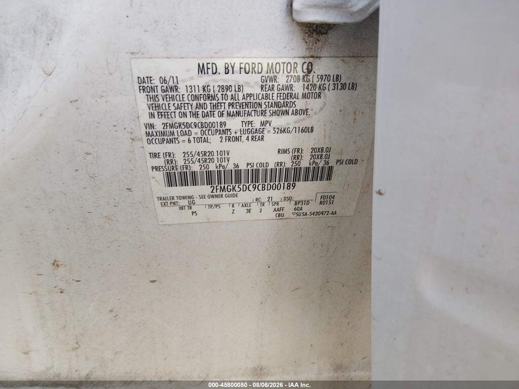2FMGK5DC9CBD00189 2012 FORD FLEX photo no. 9