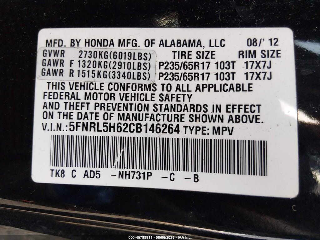 5FNRL5H62CB146264 2012 HONDA ODYSSEY photo no. 9