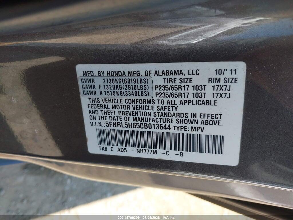 5FNRL5H65CB013644 2012 HONDA ODYSSEY photo no. 9