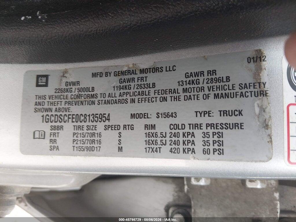 1GCDSCFE0C8135954 2012 CHEVROLET COLORADO photo no. 9