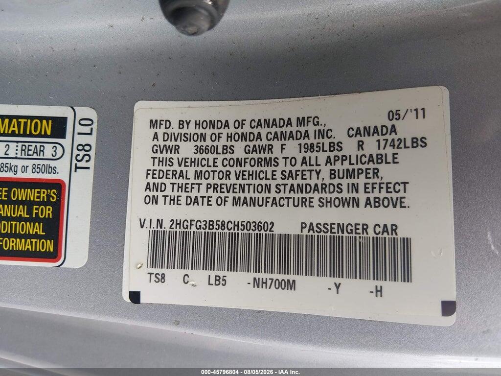 2HGFG3B58CH503602 2012 HONDA CIVIC photo no. 9