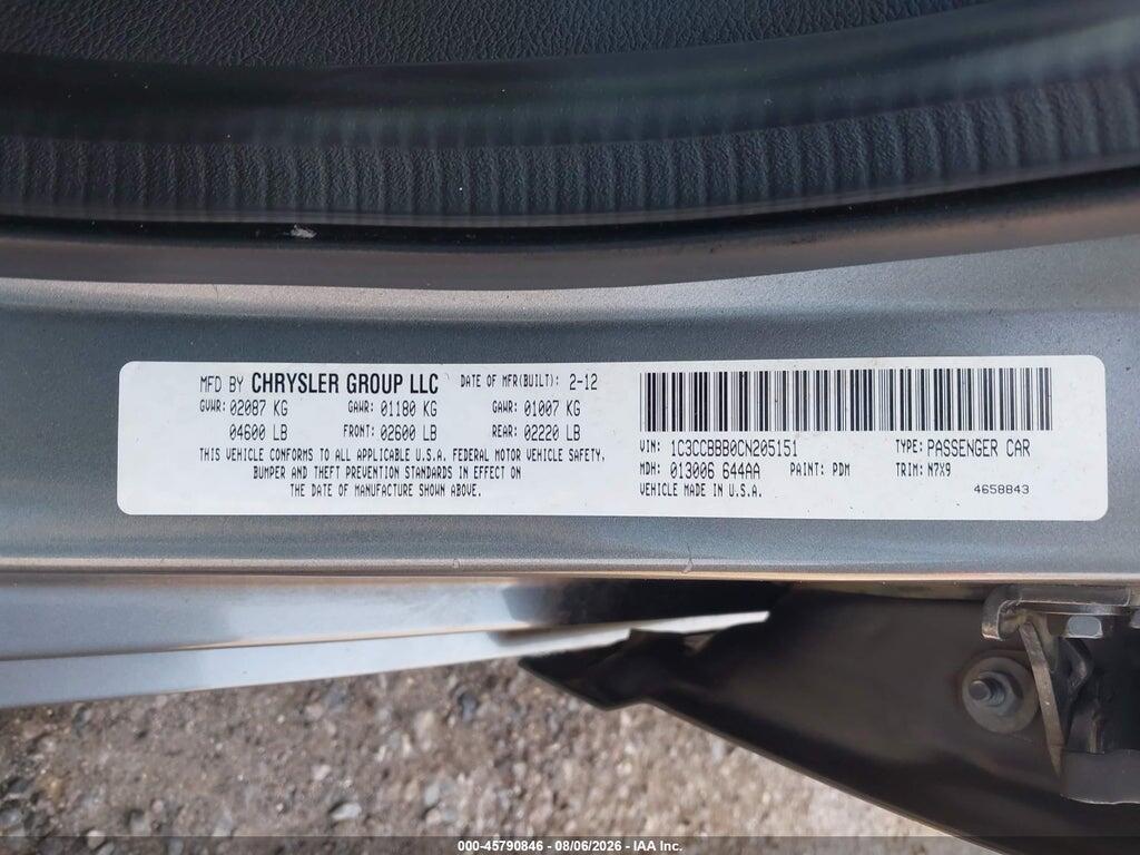 1C3CCBBB0CN205151 2012 CHRYSLER 200 photo no. 9