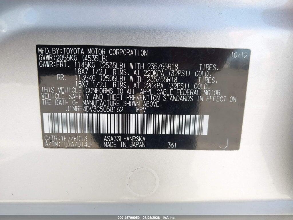 JTMRF4DV3C5058162 2012 TOYOTA RAV4 photo no. 9