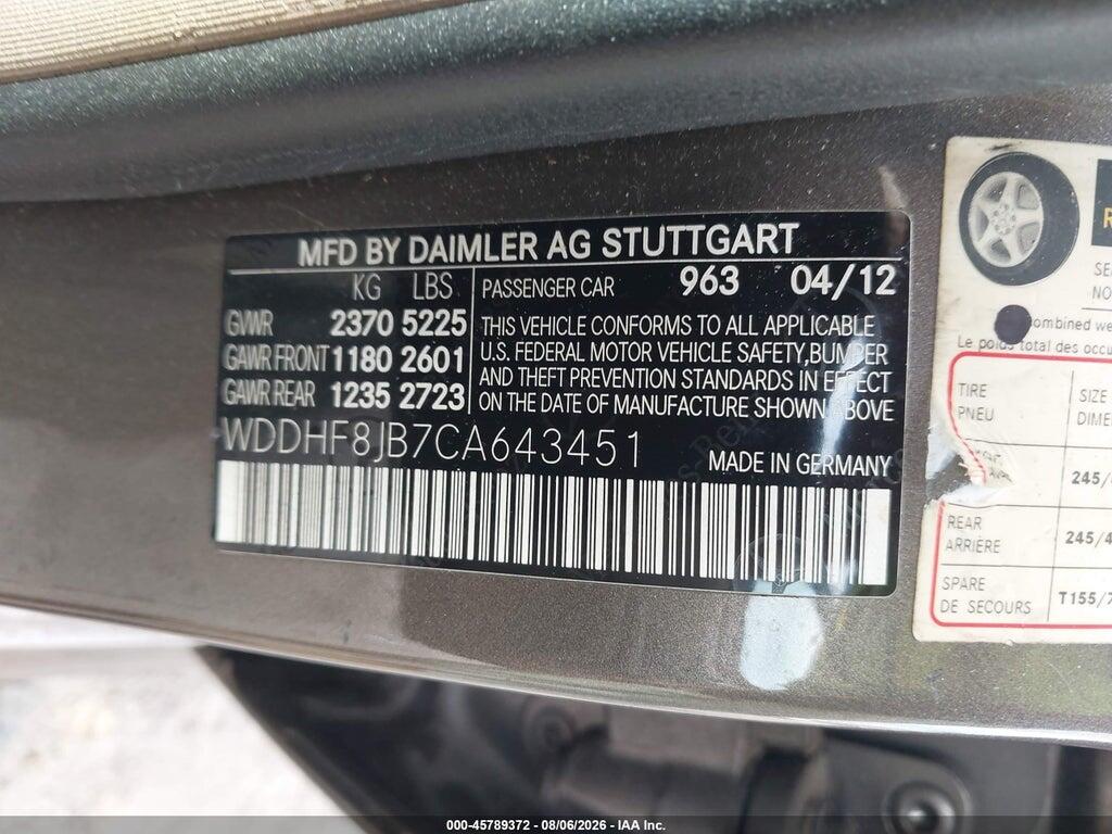 WDDHF8JB7CA643451 2012 MERCEDES-BENZ E 350 photo no. 9