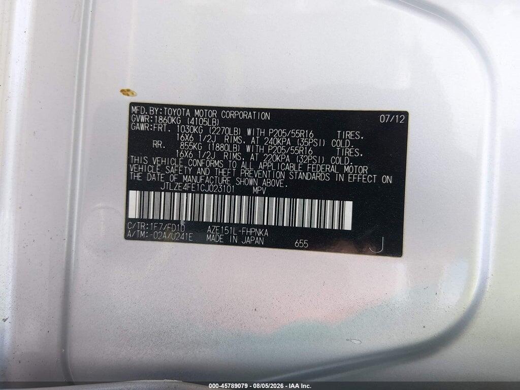 JTLZE4FE1CJ023101 2012 SCION XB photo no. 9