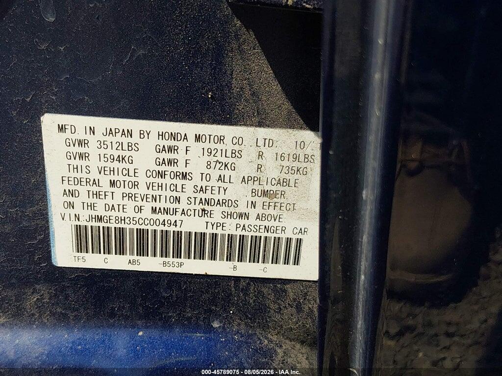 JHMGE8H35CC004947 2012 HONDA FIT photo no. 9