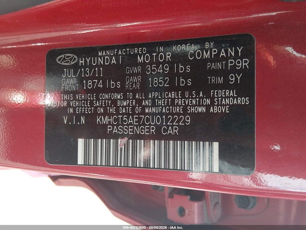 KMHCT5AE7CU012229 2012 HYUNDAI ACCENT photo no. 9