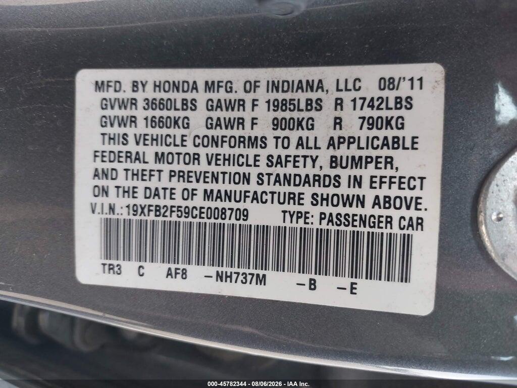 19XFB2F59CE008709 2012 HONDA CIVIC photo no. 9