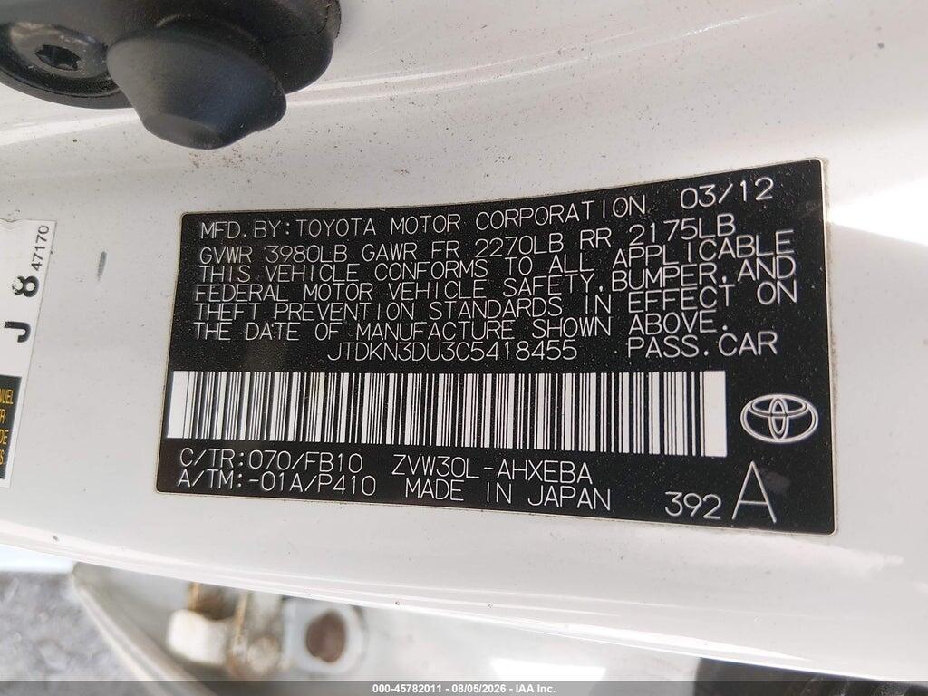 JTDKN3DU3C5418455 2012 TOYOTA PRIUS photo no. 9