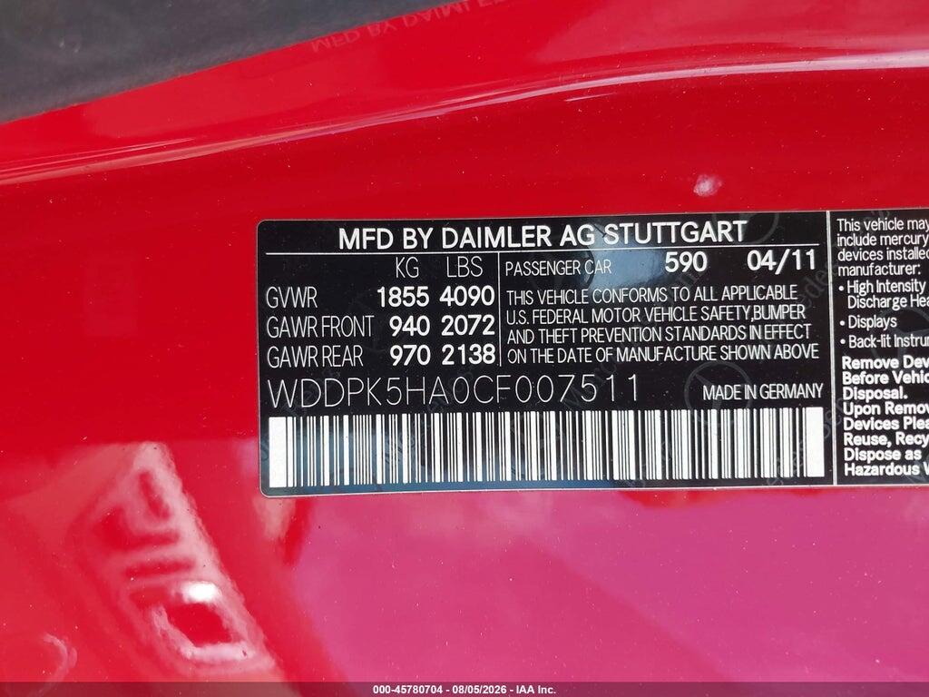 WDDPK5HA0CF007511 2012 MERCEDES-BENZ SLK 350 photo no. 9