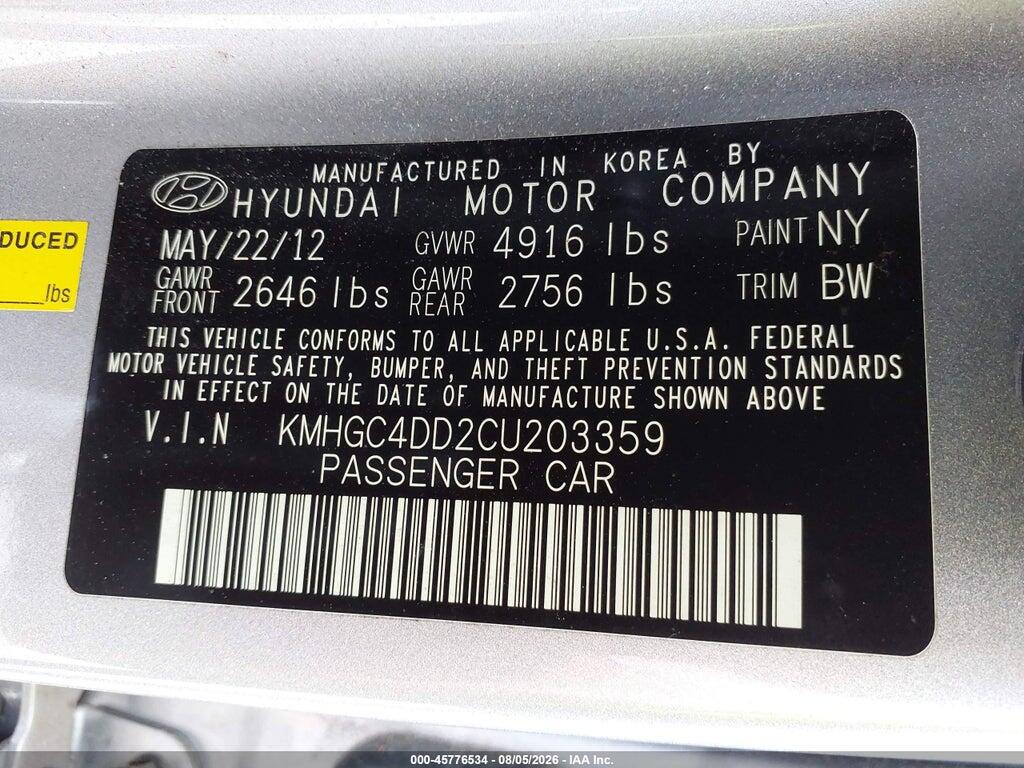KMHGC4DD2CU203359 2012 HYUNDAI GENESIS photo no. 9