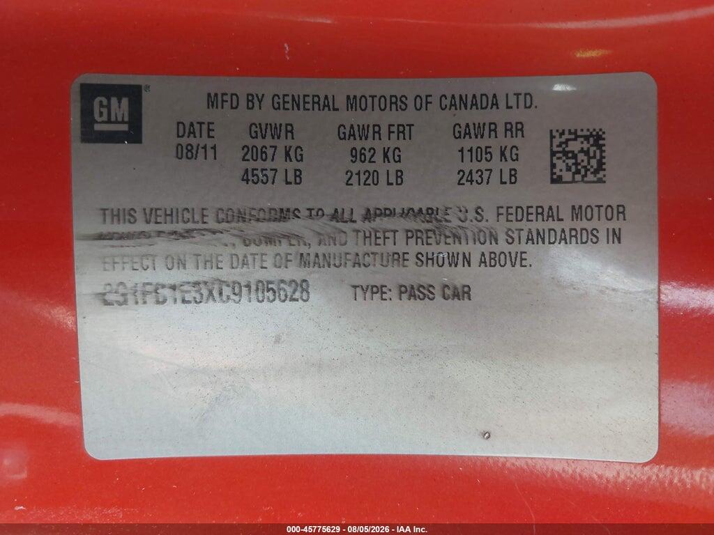 2G1FB1E3XC9105628 2012 CHEVROLET CAMARO photo no. 9