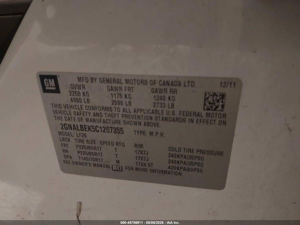 2GNALBEK5C1207355 2012 CHEVROLET EQUINOX photo no. 9