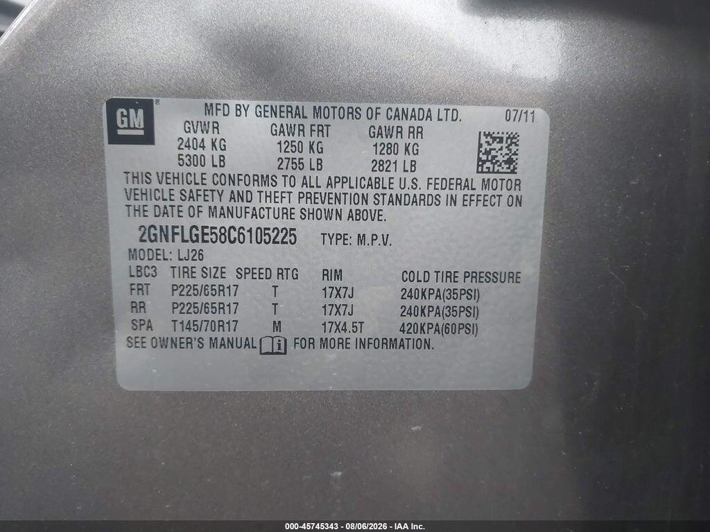 2GNFLGE58C6105225 2012 CHEVROLET EQUINOX photo no. 9