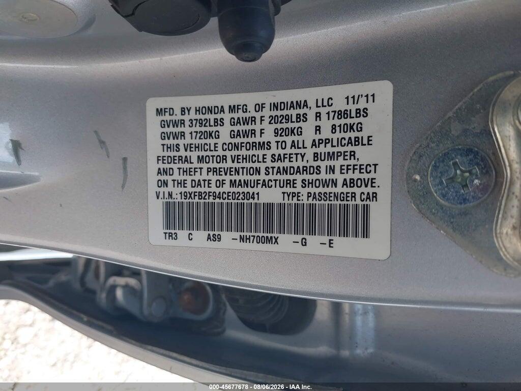 19XFB2F94CE023041 2012 HONDA CIVIC photo no. 9