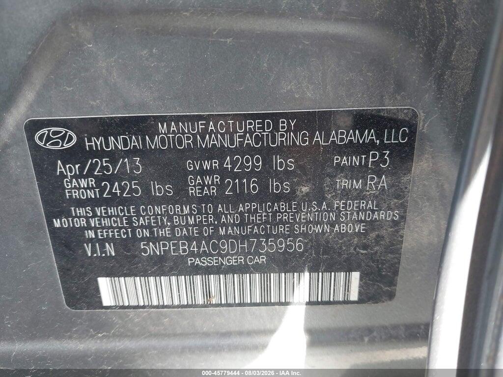 5NPEB4AC9DH735956 2013 HYUNDAI SONATA photo no. 9