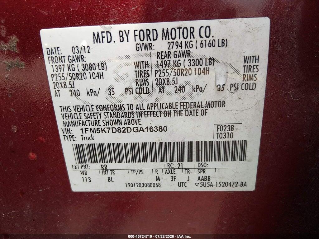 1FM5K7D82DGA16380 2013 FORD EXPLORER photo no. 9