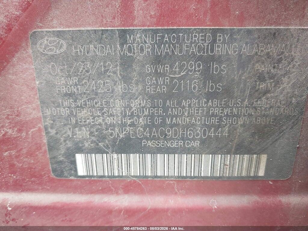 5NPEC4AC9DH630444 2013 HYUNDAI SONATA photo no. 9