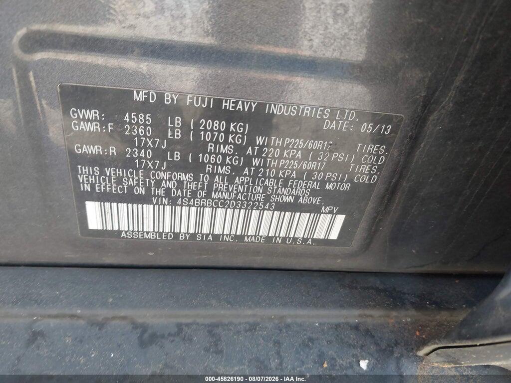 4S4BRBCC2D3322543 2013 SUBARU OUTBACK photo no. 9