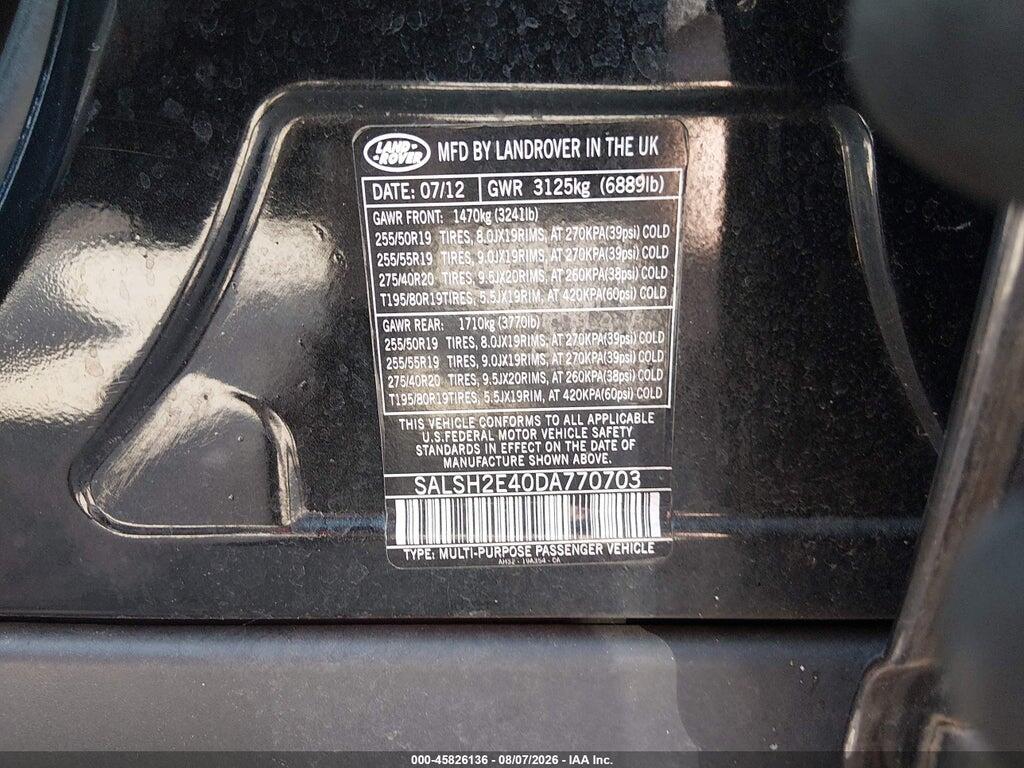 SALSH2E40DA770703 2013 LAND ROVER RANGE ROVER SPORT photo no. 9