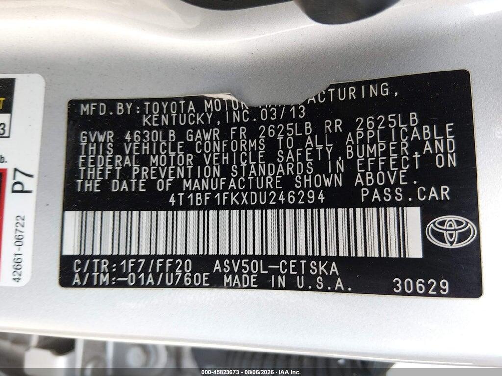 4T1BF1FKXDU246294 2013 TOYOTA CAMRY photo no. 9