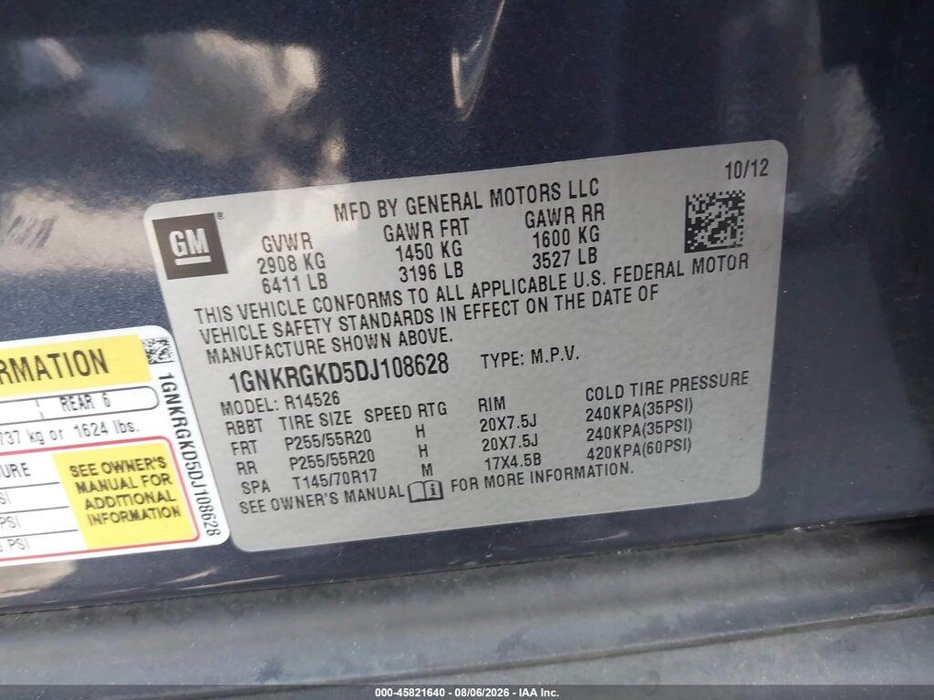 1GNKRGKD5DJ108628 2013 CHEVROLET TRAVERSE photo no. 9