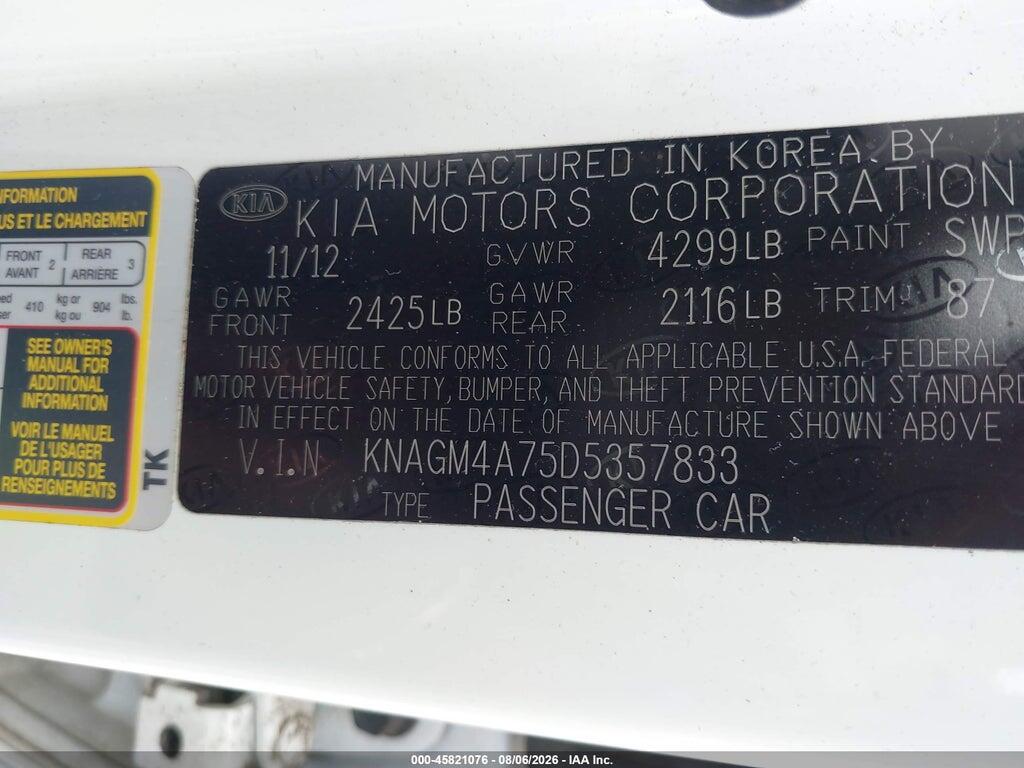 KNAGM4A75D5357833 2013 KIA OPTIMA photo no. 9