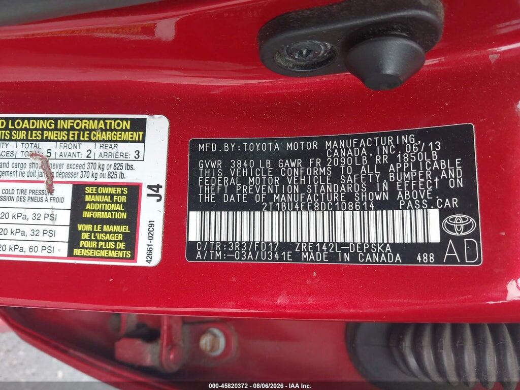 2T1BU4EE8DC108614 2013 TOYOTA COROLLA photo no. 9