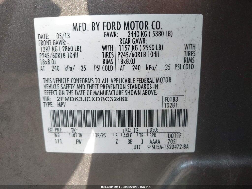 2FMDK3JCXDBC32482 2013 FORD EDGE photo no. 9