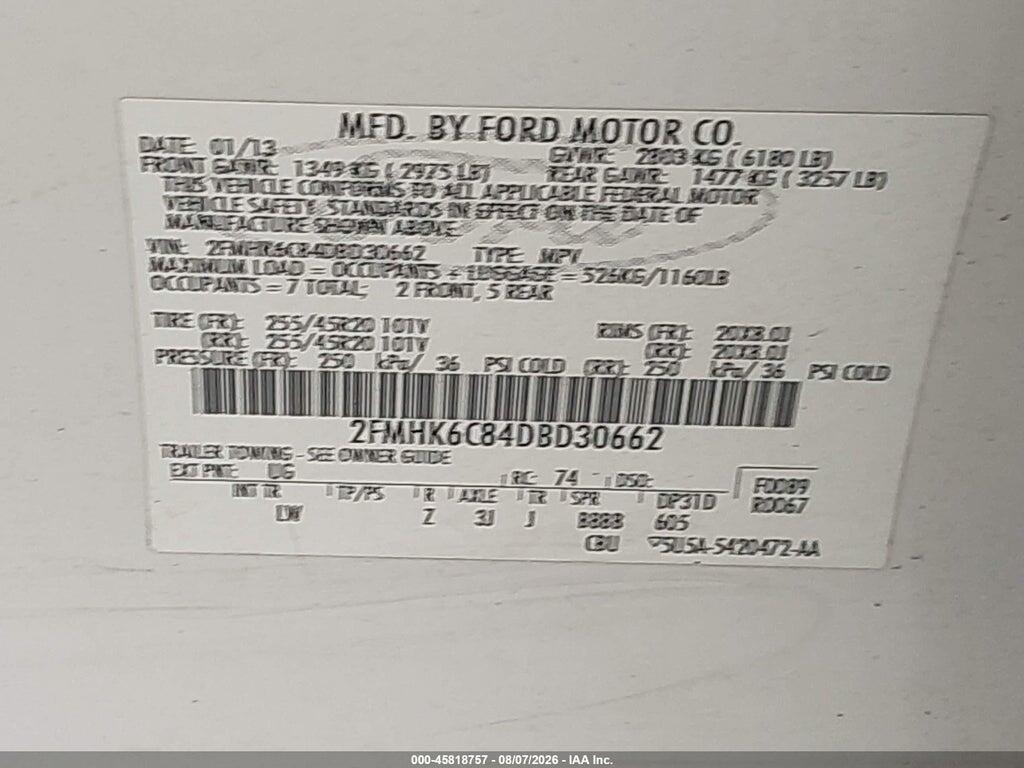 2FMHK6C84DBD30662 2013 FORD FLEX photo no. 9