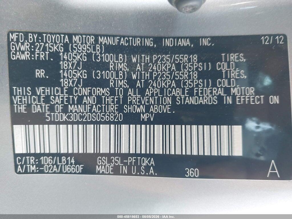 5TDDK3DC2DS056820 2013 TOYOTA SIENNA photo no. 9