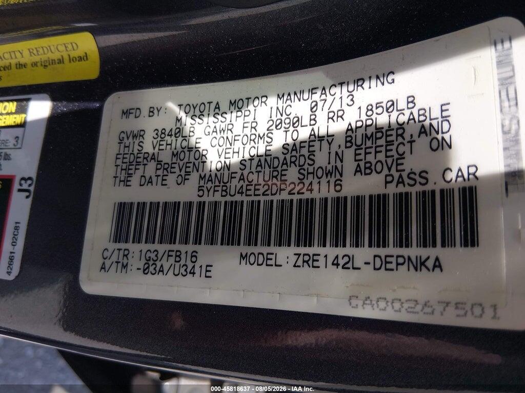 5YFBU4EE2DP224116 2013 TOYOTA COROLLA photo no. 9