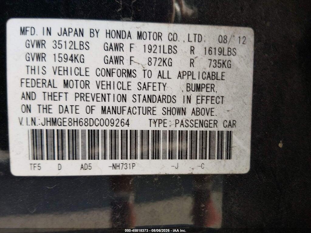 JHMGE8H68DC009264 2013 HONDA FIT photo no. 9